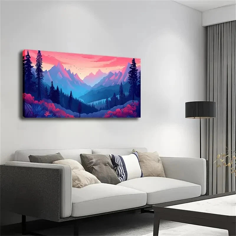 Sunset Forest Snow Capped Wall Art Canvas Office Home Room Framed 120x60cm - Bella Home Decor