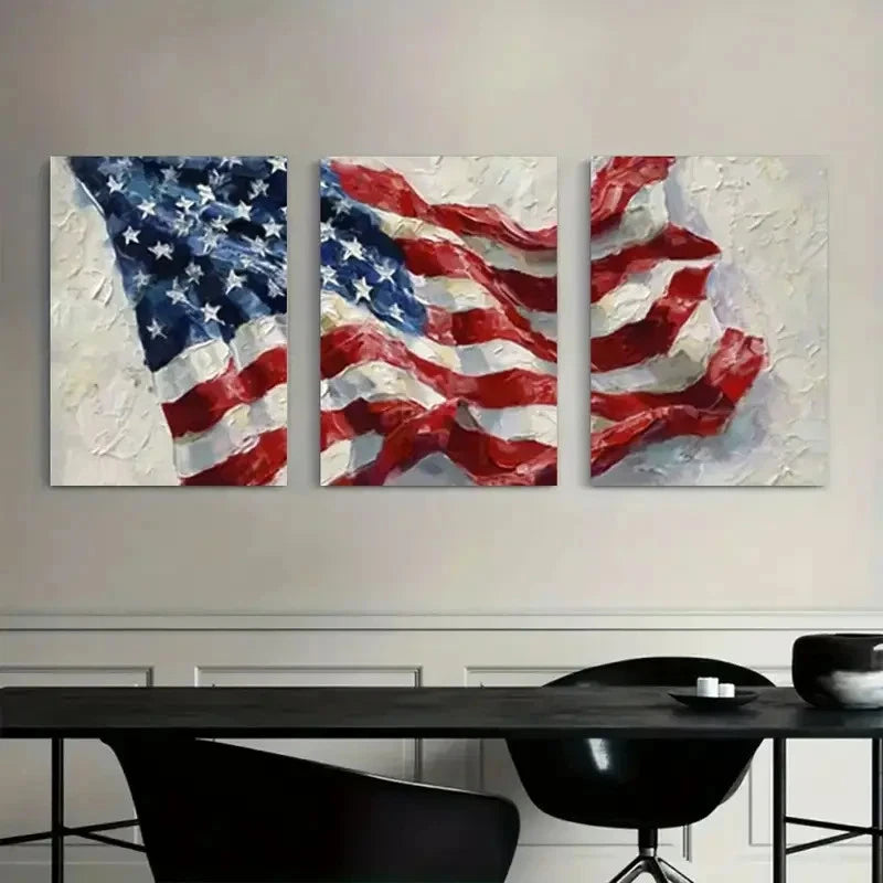 3pcs Modern American Flag Oil Painting Metal Print Ready to Hang Art - Bella Home Decor