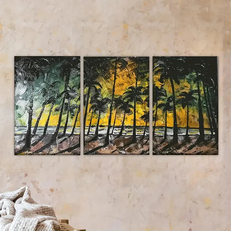 3pcs Colorful abstract island forest Wall Art Set Canvas Framed 50x70cm - High Quality Print 100% Australian Made Wall Canvas Ready to Hang - Bella Home Decor