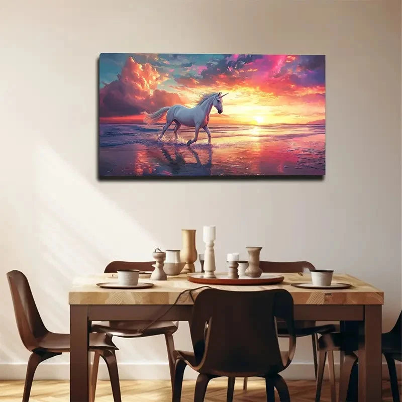 Majestic White Horse Wall Art canvas office home room framed 120x60cm