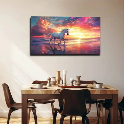 Majestic White Horse Wall Art canvas office home room framed 120x60cm