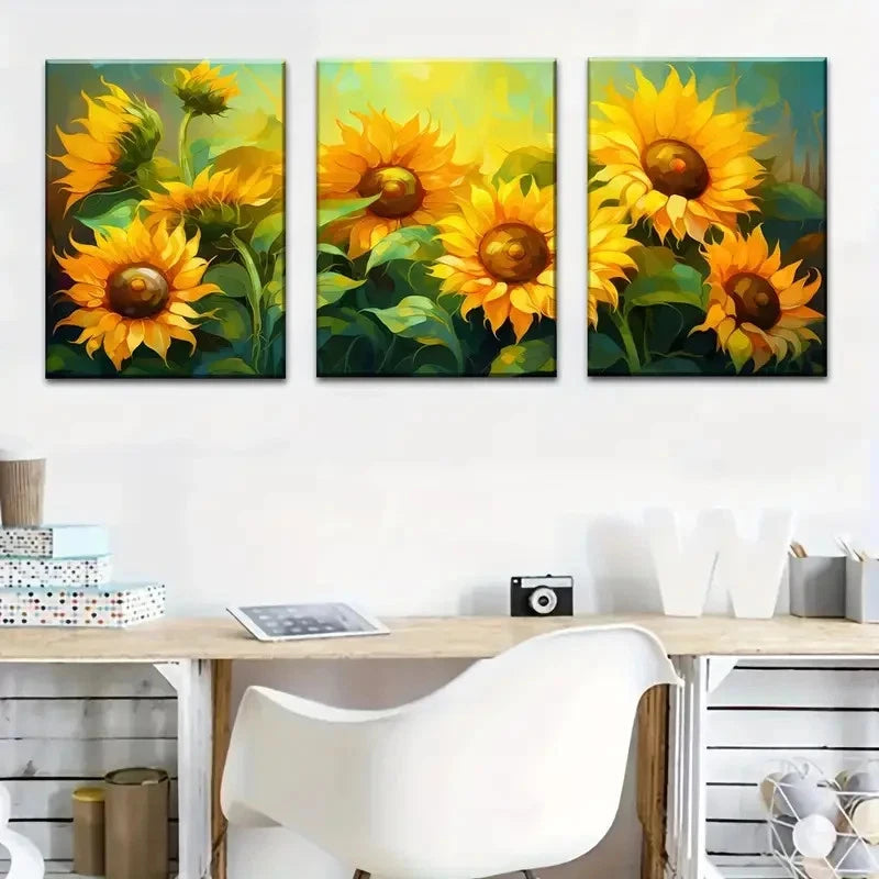 3pcs Vibrant Abstract Mountain & Sun Design Metal Print Ready to Hang Art