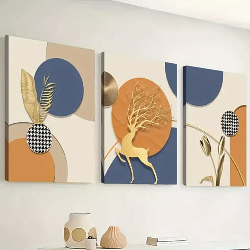 3pcs Abstract Prints Geometric Shapes, Animal Wall Art Canvas Unframed - High Quality Print 100% Australian Made Wall Canvas