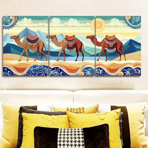 3pcs A Caravan of Camels Wall Art Set Canvas Unframed - High Quality Print 100% Australian Made Wall Canvas