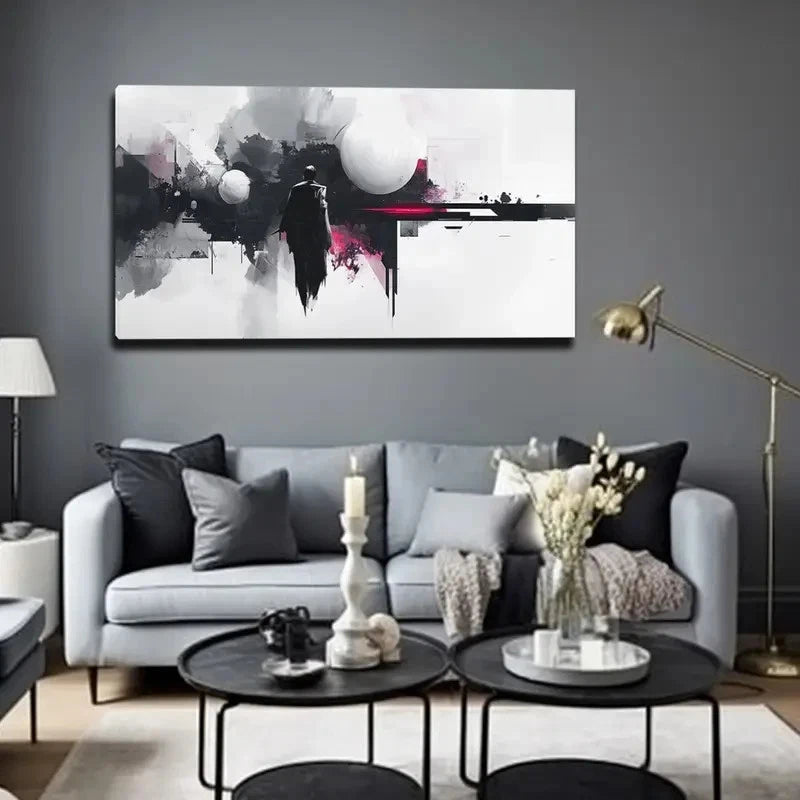Black & White Ink Splatter Wall Art Canvas Office Home Room Framed 120x60cm - Bella Home Decor