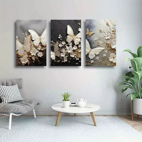 3pcs Butterfly Abstract Art Canvas Framed  60x90cm - High Quality Print 100% Australian Made Wall Canvas Ready to Hang