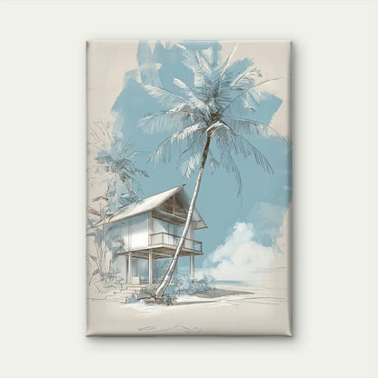 Blue & Teal Ocean Sketch - Palm Tree Cottage Metal Print Ready to Hang