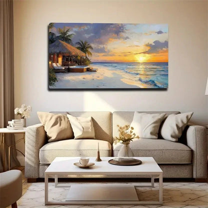 Vacation Resort Seaside Villa Wall Art Canvas Office Home Room Framed 120x60cm