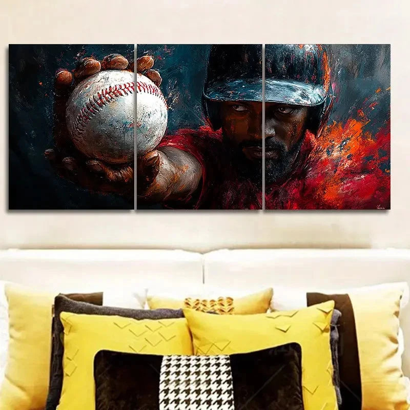 3pcs Baseball Wall Art Set Canvas Framed 40x60cm - High Quality Print 100% Australian Made Wall Canvas Ready to Hang - Bella Home Decor