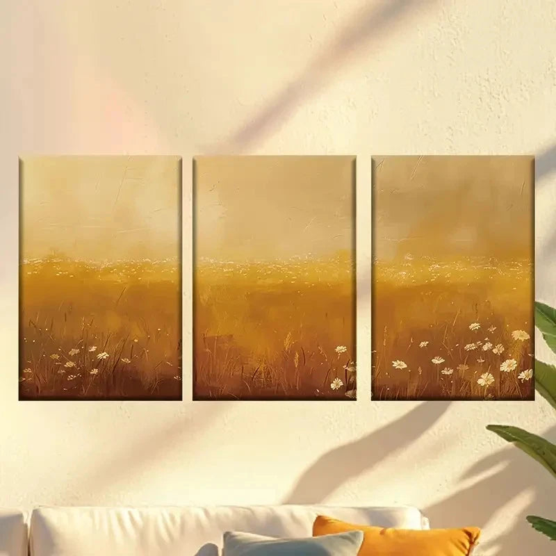 3pcs Golden abstract flowers Wall Art Set Canvas Framed 60x90cm - High Quality Print 100% Australian Made Wall Canvas Ready to Hang - Bella Home Decor