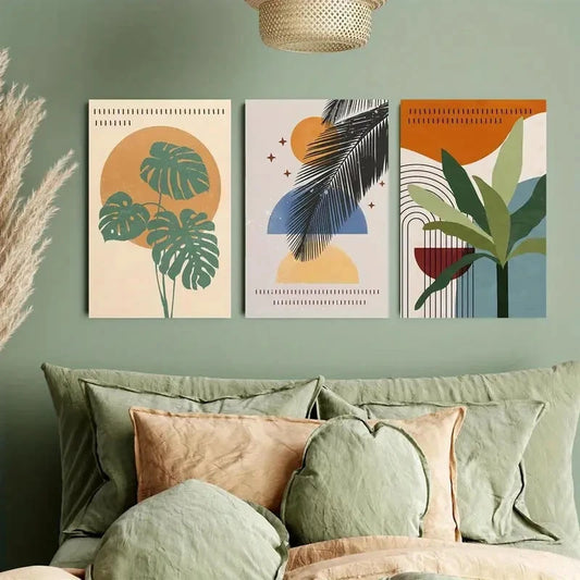 3pcs Abstract Palm Leaf Botanical Flower Metal Print Ready to Hang Art