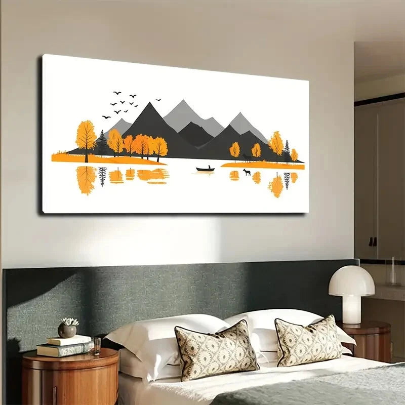 Autumn Mountain Landscape Path Wall Art Canvas Office Home Room Framed 120x60cm - Bella Home Decor