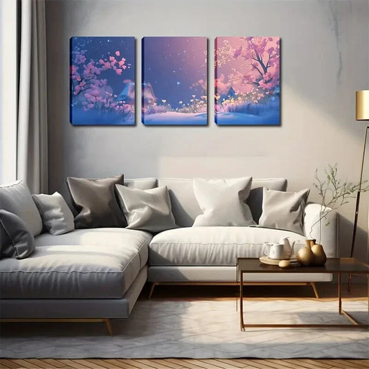 3pcs Pink Cherry Blossom Landscape Wall Art Set Canvas Framed 40x60cm - High Quality Print 100% Australian Made Wall Canvas Ready to Hang