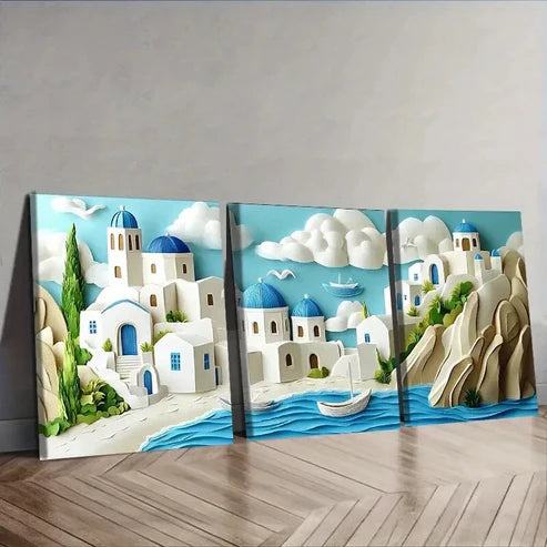 3pcs The Cyclades Islands of Greece Wall Art Set Canvas Unframed - High Quality Print 100% Australian Made Wall Canvas