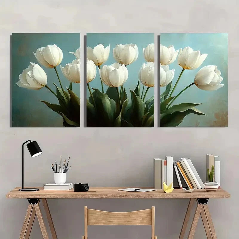 3pcs Tulips Oil Painting Flowers Artwork Floral Metal Print Ready to Hang Art - Bella Home Decor