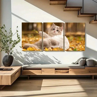 3pcs Cute Kitten in Autumn Splendor Wall Art Set Canvas Framed 60x90cm - High Quality Print 100% Australian Made Wall Canvas Ready to Hang - Bella Home Decor