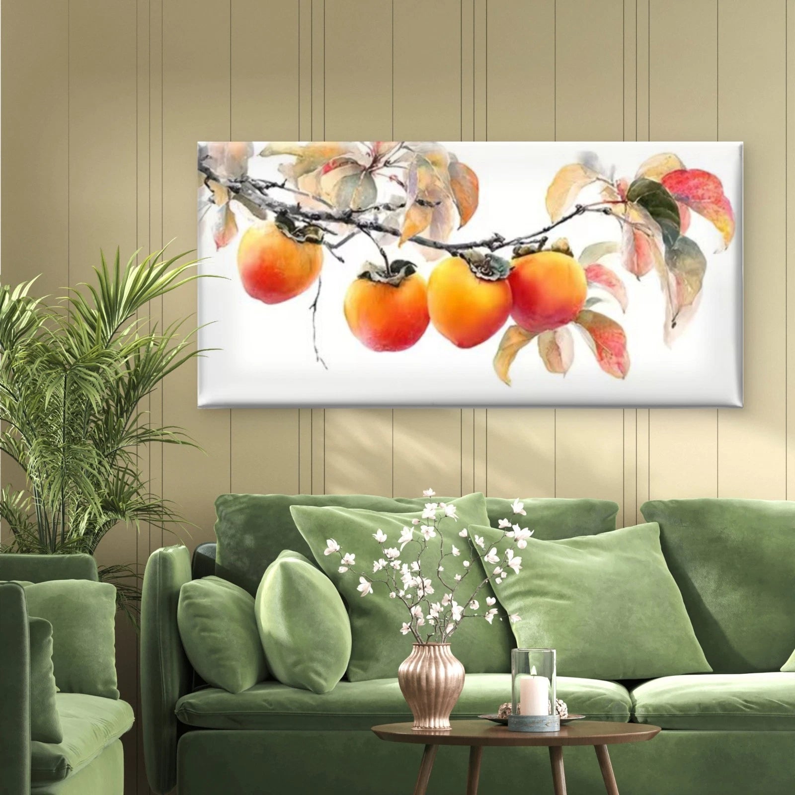 Vibrant Persimmon Tree with Realistic FoliagUnframed Canvas Painting for Living - Bella Home Decor