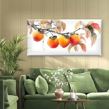 Vibrant Persimmon Tree with Realistic FoliagUnframed Canvas Painting for Living - Bella Home Decor