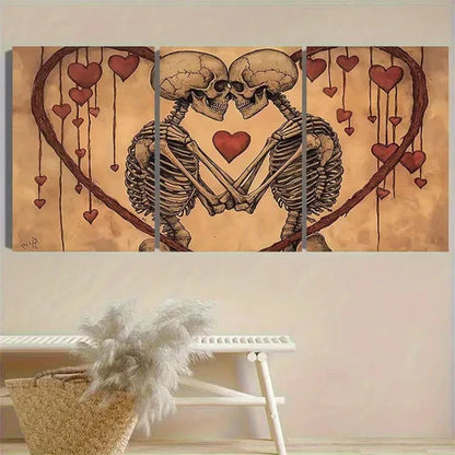 3pcs Skeleton Couple in Love Wall Art Canvas Unframed - High Quality Print 100% Australian Made Wall Canvas - Bella Home Decor
