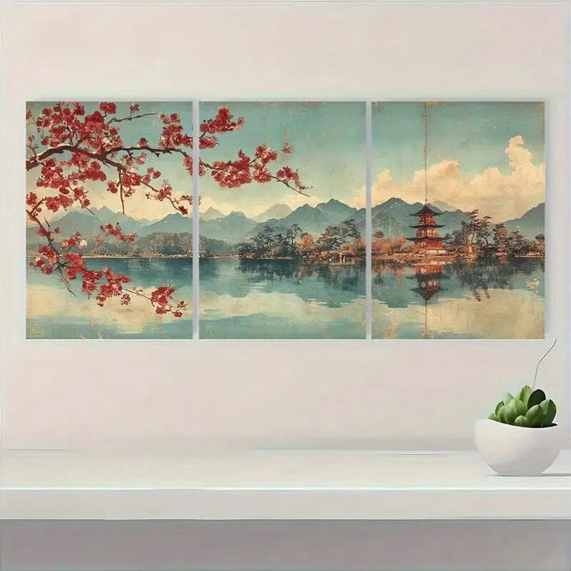 3pcs Plum Blossom at Kameido by Utagawa Hiroshige Metal Print Ready to Hang Art - Bella Home Decor