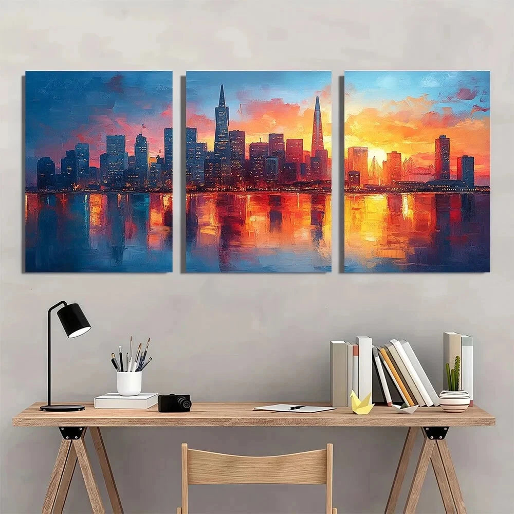 3pcs San Francisco City Skyline Metal Print Ready to Hang Art - Bella Home Decor