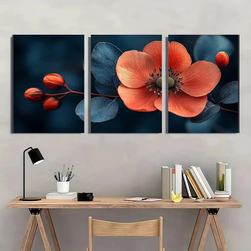 3pcs Dark Moody Wildflower Floral Botanical Metal Print Ready to Hang Art - Bella Home Decor