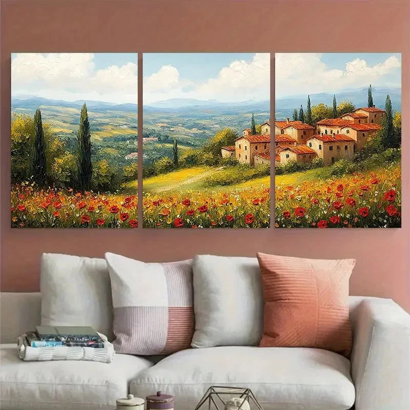 3pcs Tuscany Countryside Italian Landscape Scene Wall Art Set Canvas Framed 50x70cm - High Quality Print 100% Australian Made Wall Canvas Ready to Hang