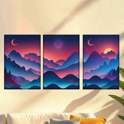 3pcs Colorful Abstract Sun And Moon Wall Art Set Canvas Framed 50x70cm - High Quality Print 100% Australian Made Wall Canvas Ready to Hang - Bella Home Decor