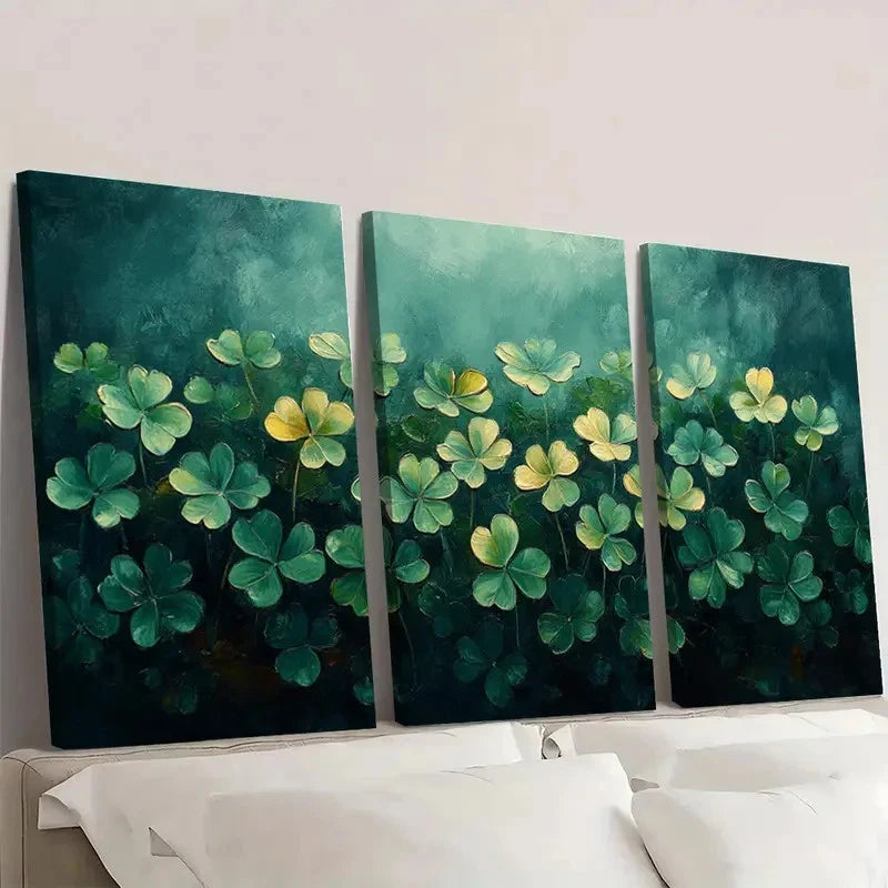 3pcs Clover Oil Painting Shamrocks SC    Wall Art Set Canvas Framed 50x70cm - High Quality Print 100% Australian Made Wall Canvas Ready to Hang - Bella Home Decor