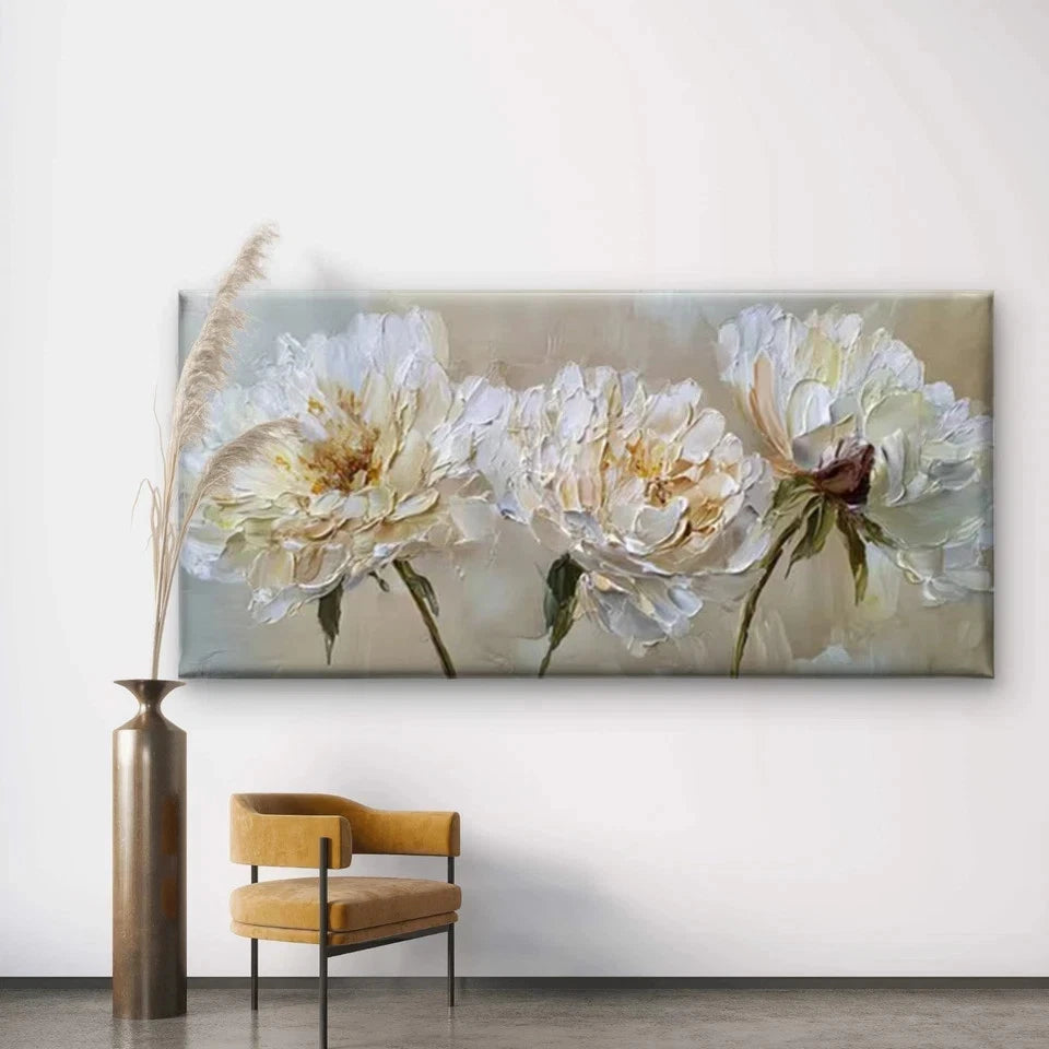 Peony Flowers Textured Wall Art Canvas Office Home Room Framed 120x60cm