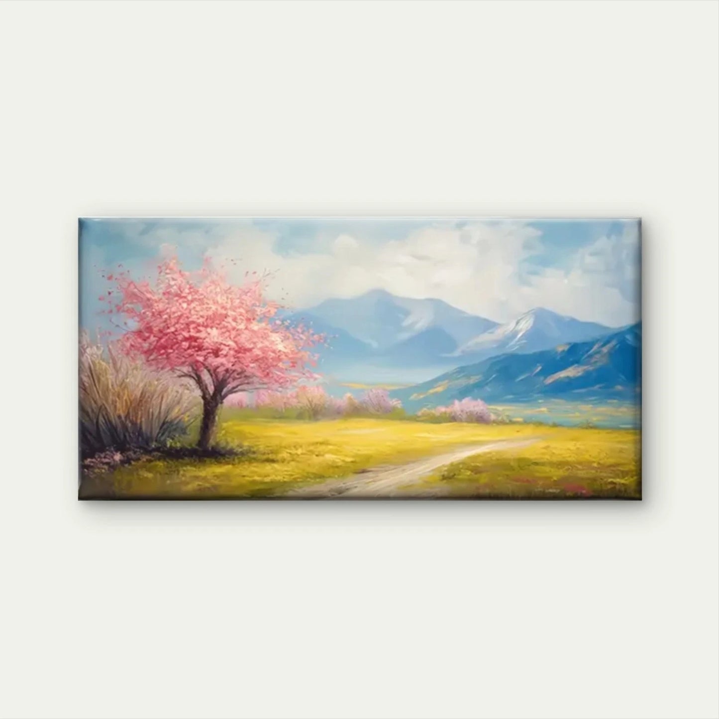 Path Pink Tree Mountains Wall Art Canvas Office Home Room Framed 120x60cm