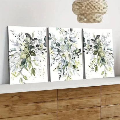 3pcs Elegant Floral Botanical Purple Green Blue Wall Art Set Canvas Framed 50x70cm - High Quality Print 100% Australian Made Wall Canvas Ready to Hang