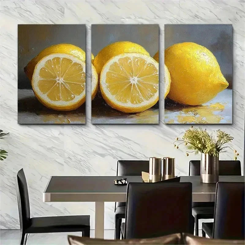 3pcs Lemon Slices Décor Delicious Perfect Wall Art Set Canvas Framed 50x70cm - High Quality Print 100% Australian Made Wall Canvas Ready to Hang - Bella Home Decor