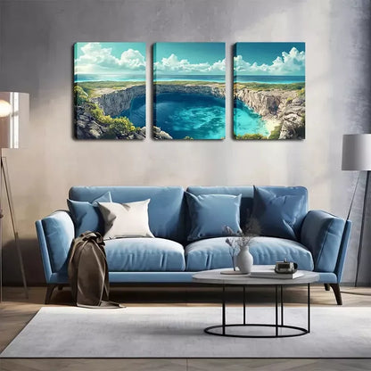 3pcs Majestic Lake & Cliffs Landscape Wall Art Set Canvas Framed 40x60cm - High Quality Print 100% Australian Made Wall Canvas Ready to Hang