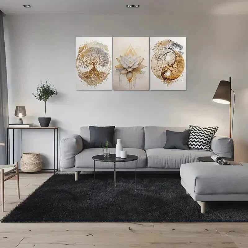 3pcs Yin Yang Tree of Life Abstract Nature Metal Print Ready to Hang Art - Bella Home Decor