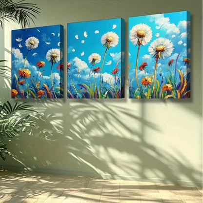 3pcs White Dandelion Wall Art Set Canvas Unframed - High Quality Print 100% Australian Made Wall Canvas