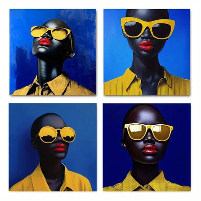 4pcs Yellow Fashion GlassesWall Art Canvas Framed
