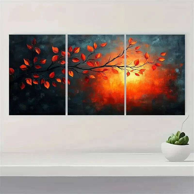 3pcs Nature Painting Autumn Leaves Artwork Metal Print Ready to Hang Art - Bella Home Decor