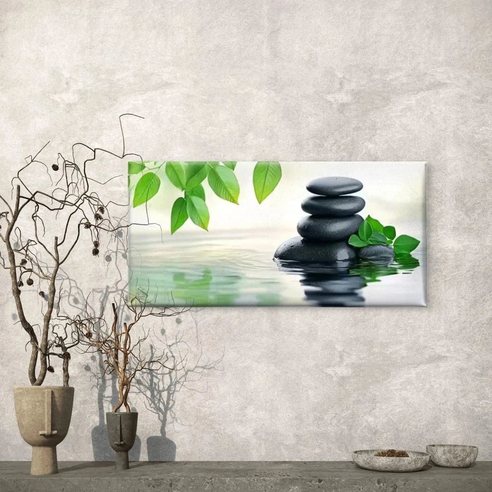 Green & Black Zen Zen Garden Wall Art Canvas Office Home Room Framed 120x60cm