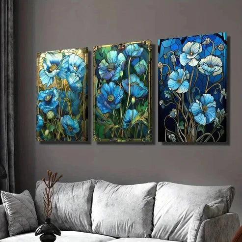 3pcs Blue Lilies And Natural Scenery Wall Art Set Canvas Unframed - High Quality Print 100% Australian Made Wall Canvas
