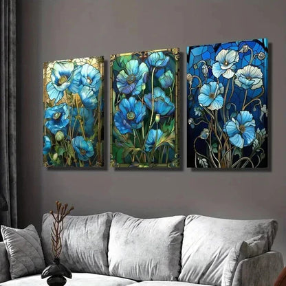 3pcs Blue Lilies And Natural Scenery Wall Art Set Canvas Unframed - High Quality Print 100% Australian Made Wall Canvas