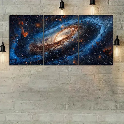 3pcs Blue Galaxy Background with Stars and A Big Milky Way Canvas Unframed - High Quality Print 100% Australian Made Wall Canvas