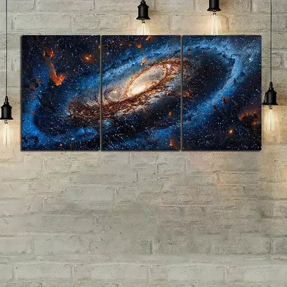 3pcs Blue Galaxy Background with Stars and A Big Milky Way Canvas Unframed - High Quality Print 100% Australian Made Wall Canvas