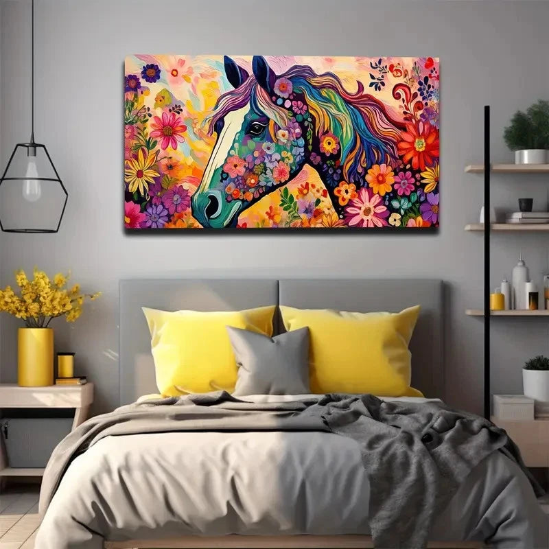 Colorful Floral & Starry Wall Art Canvas Office Home Room Framed 120x60cm