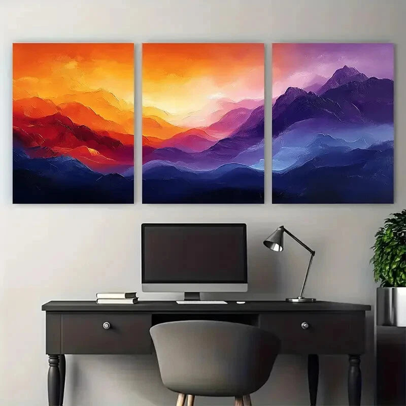 3pcs Abstract Fiery Purples and Oranges Design Metal Print Ready to Hang Art - Bella Home Decor
