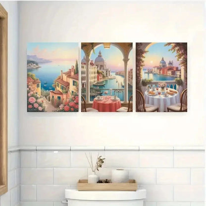 3pcs Coast Venice Canal Florence View Metal Print Ready to Hang Art - Bella Home Decor