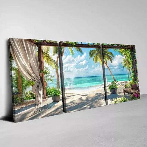 3pcs Beautiful Seaside Vacation with Greenery Wall Art Set Canvas Unframed - High Quality Print 100% Australian Made Wall Canvas - Bella Home Decor