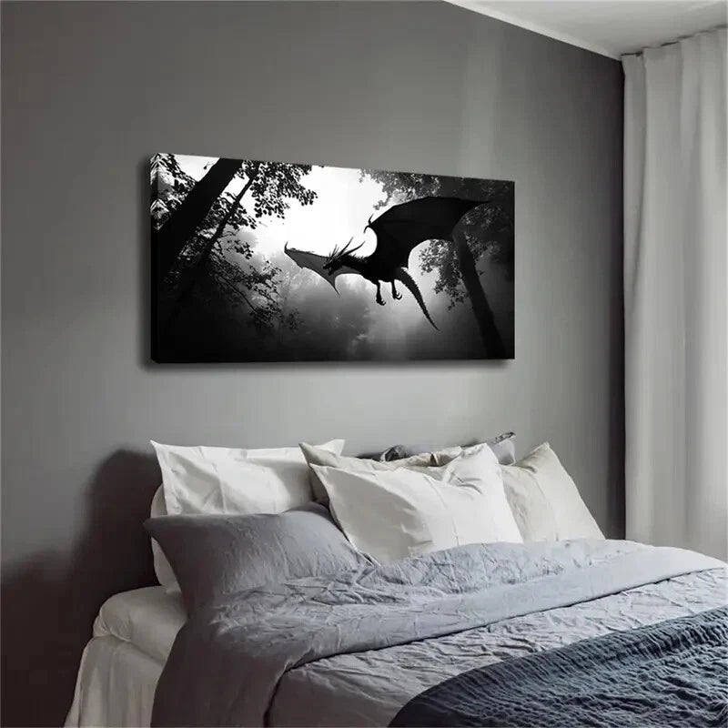 Flying Dragon Above The Forest Wall Art Canvas Office Home Room Framed 120x60cm - Bella Home Decor
