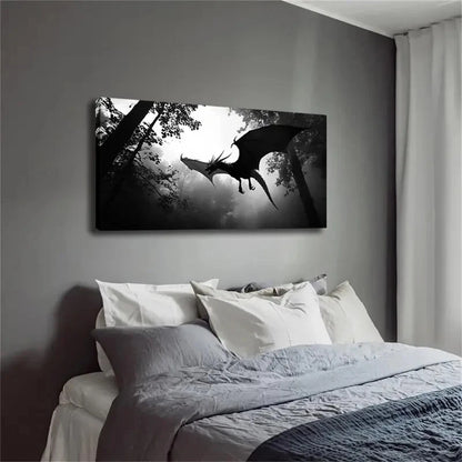 Flying Dragon Above The Forest Wall Art Canvas Office Home Room Framed 120x60cm - Bella Home Decor