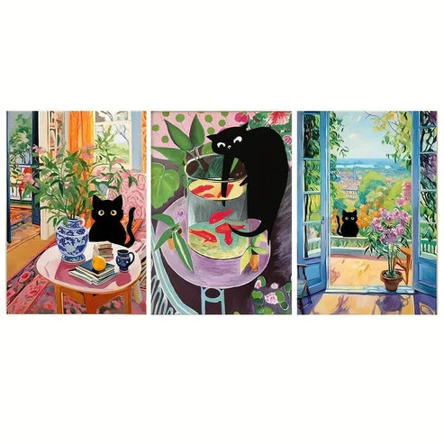3pcs Modern Henri Matisse Cat Wall Art Set Canvas Unframed - High Quality Print 100% Australian Made Wall Canvas